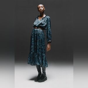 Zara Blue Satin Snake Print Long Sleeve Dress XS